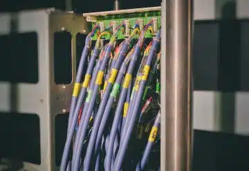blue LAN cable plugged in green and black router